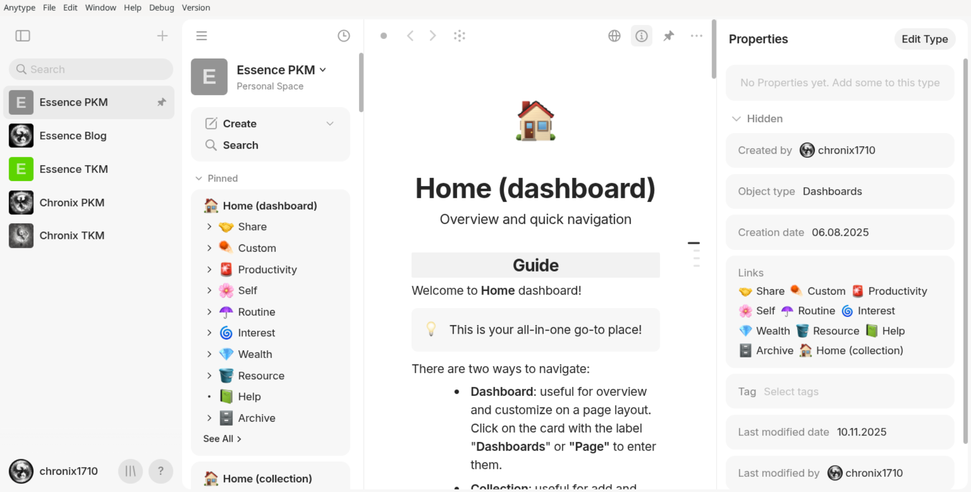 Anytype's all panels