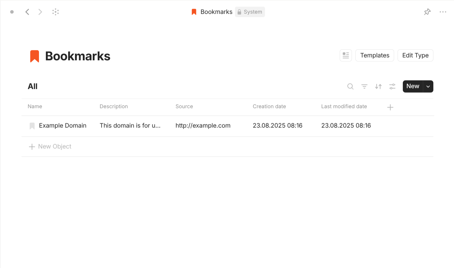 Anytype's Bookmark type