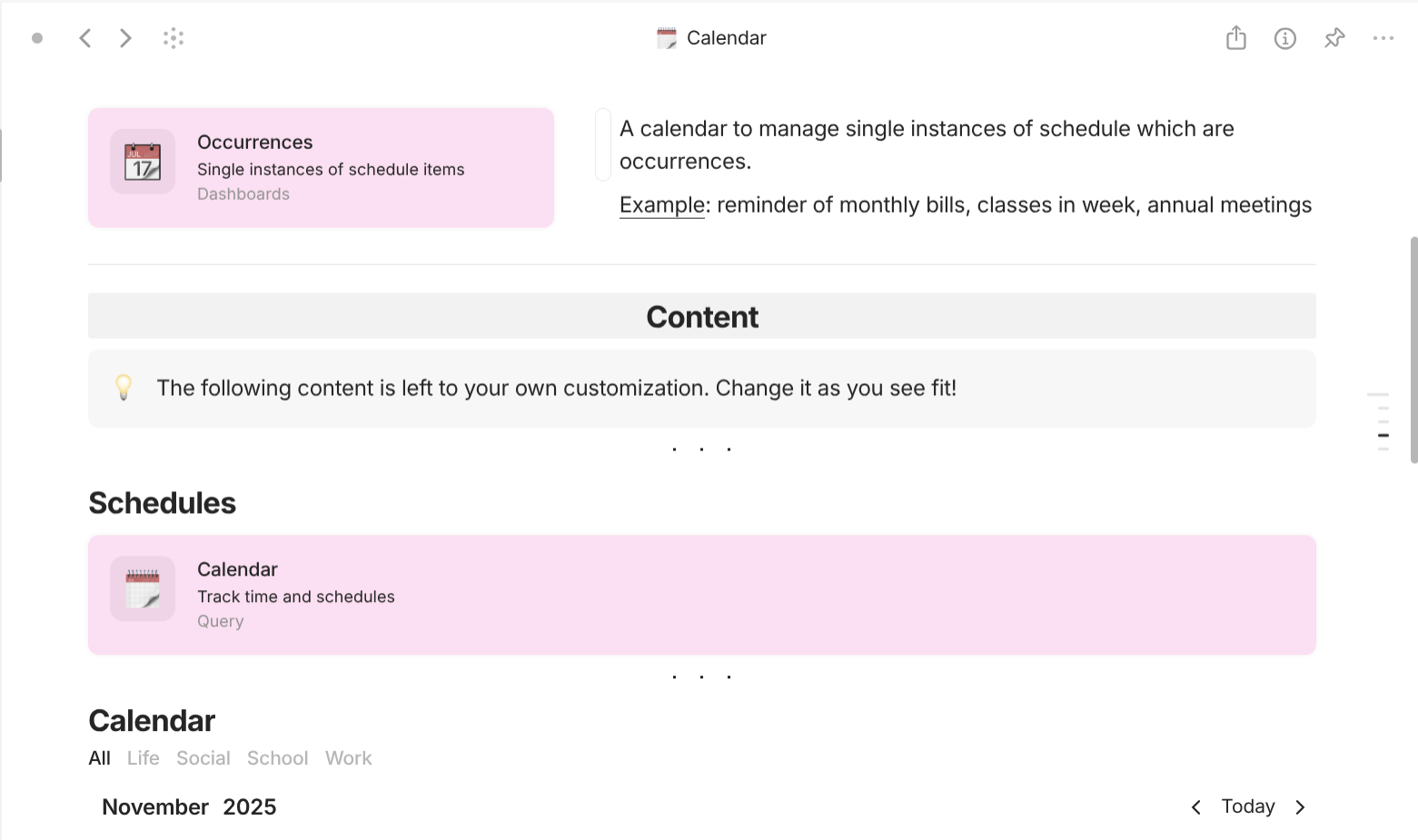 Anytype's Calendar-based objects use case