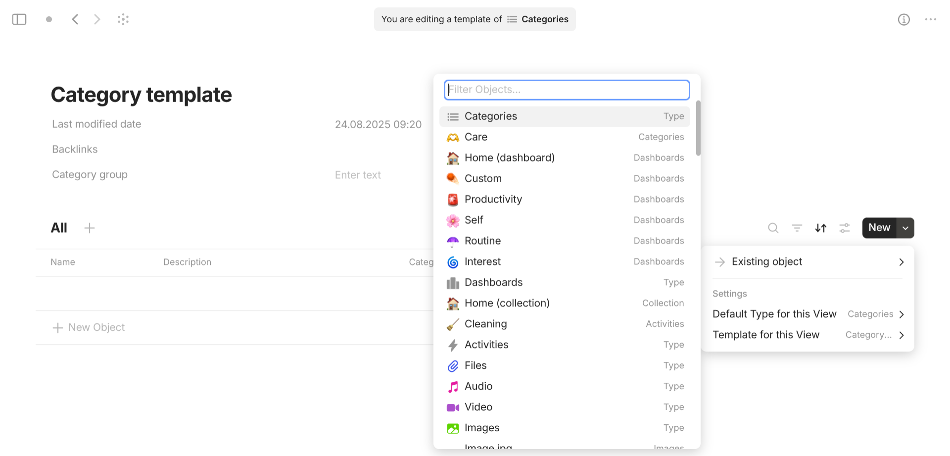 Anytype's Category-based objects use case