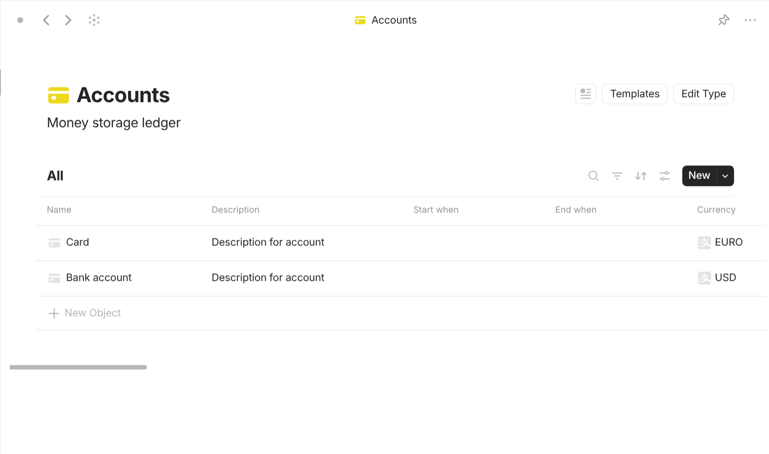 Anytype's Finance-based objects use case