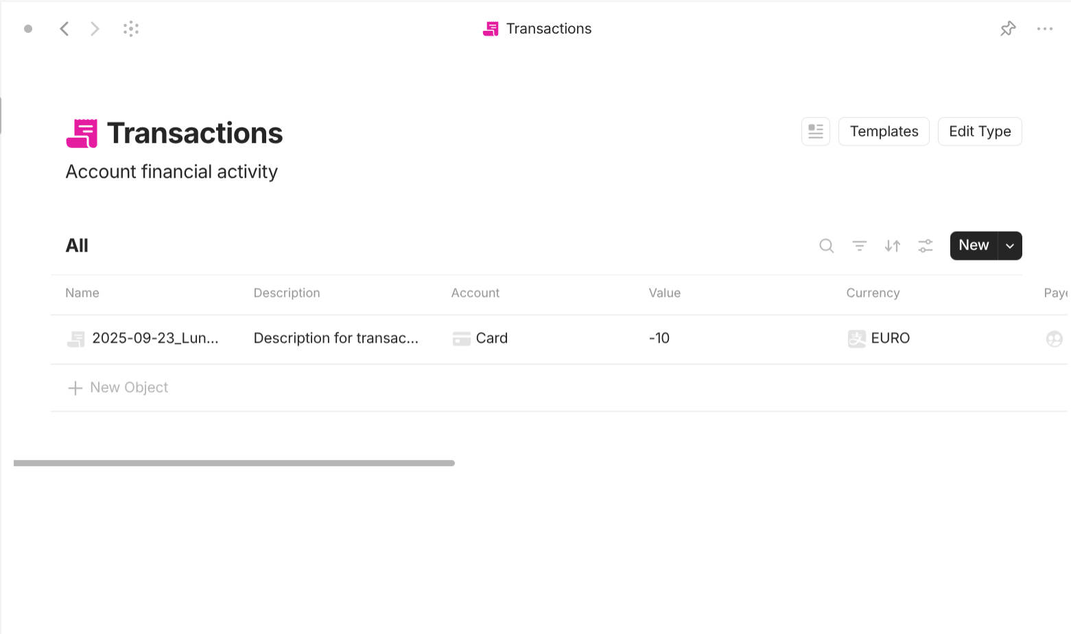 Anytype's Finance-based objects use case