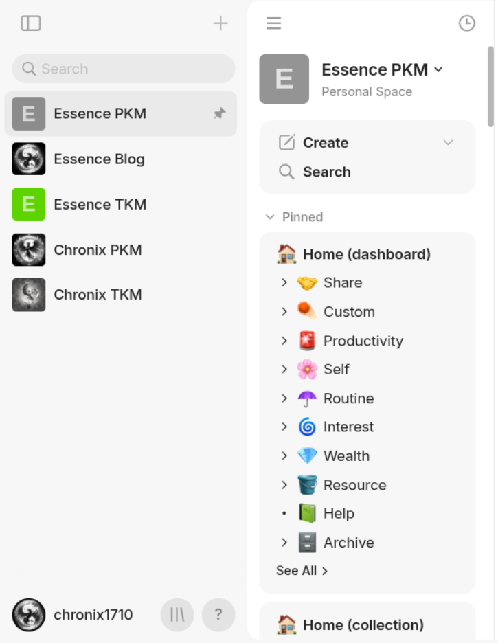 Anytype's Left panel