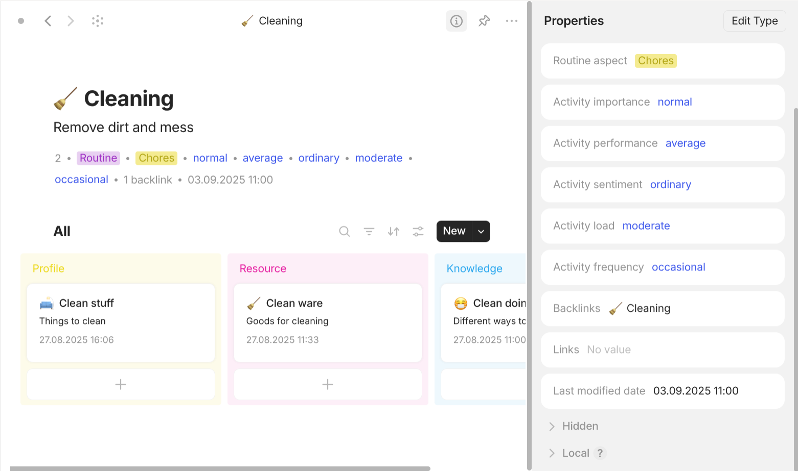 Anytype's Properties panel