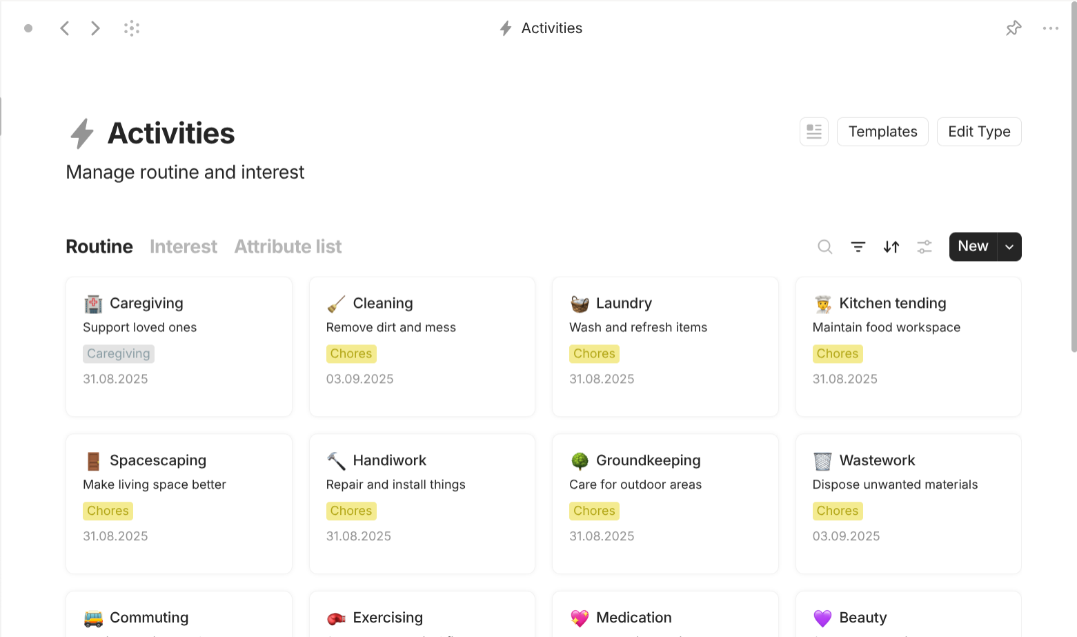 Anytype's Routine-based objects use case