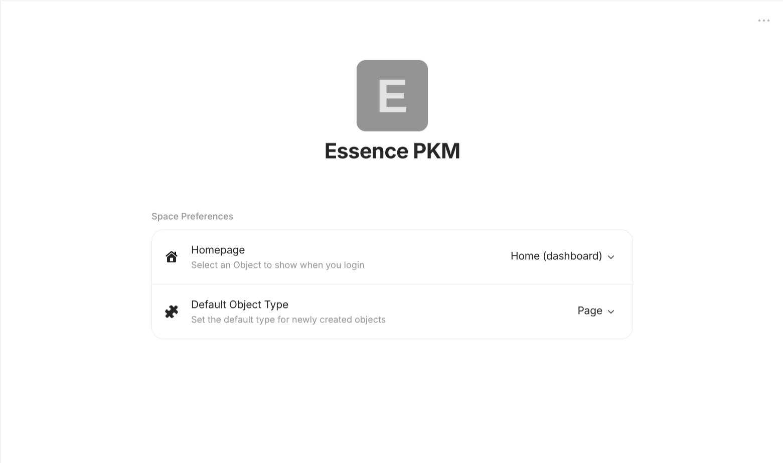 Anytype's Settings panel of Middle panel