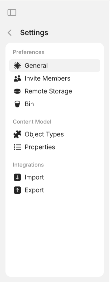 Anytype's Space settings