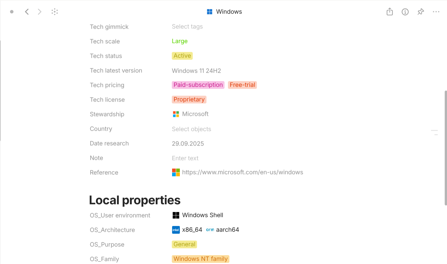 Anytype's Tech-based objects use case