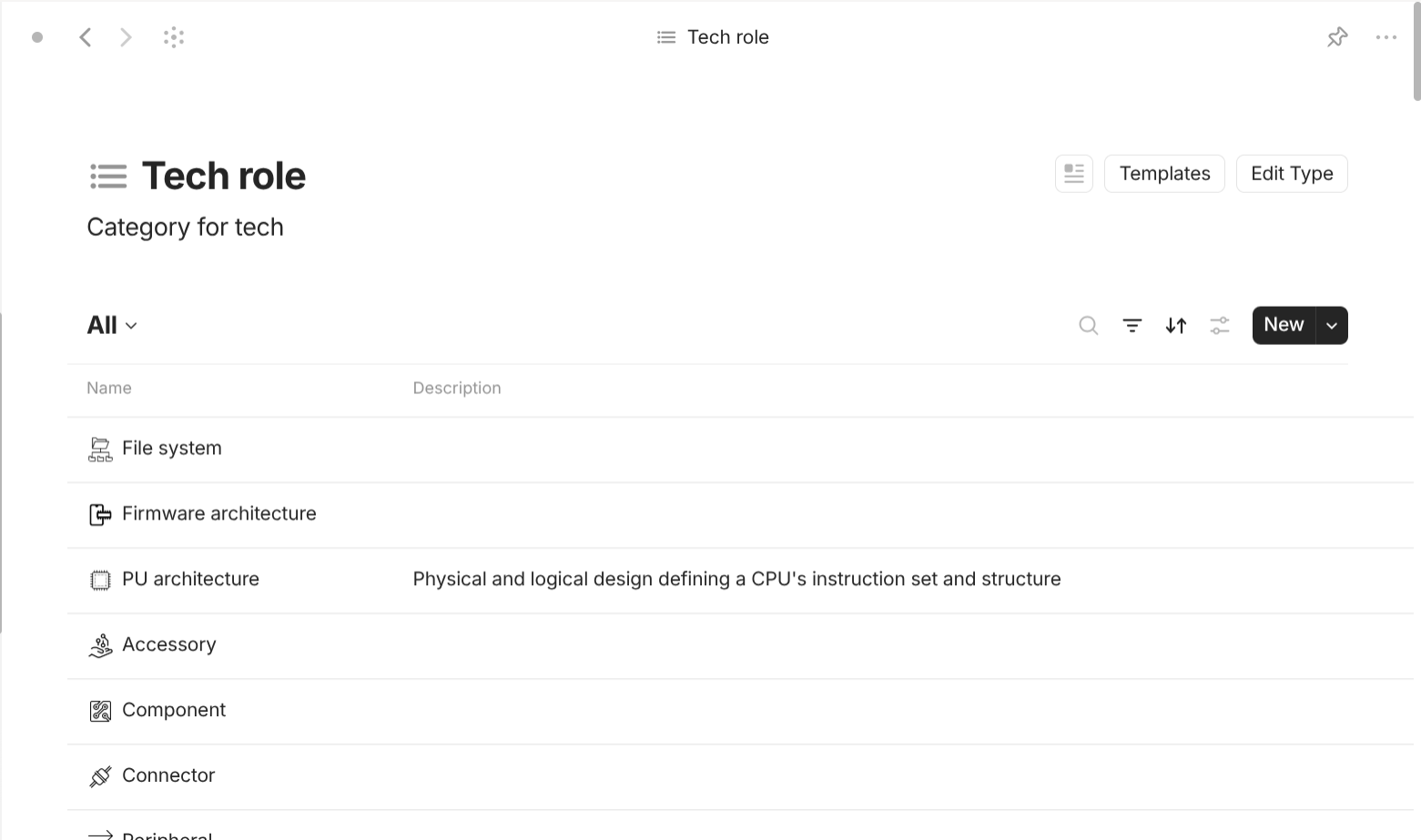 Anytype's Tech-based objects use case