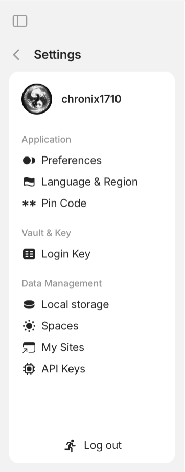 Anytype's Vault settings